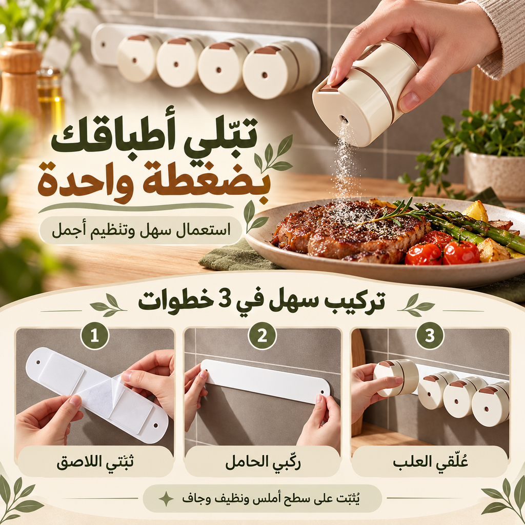 منظّم توابل مغناطيسي للحائط مع موزّع بالضغط