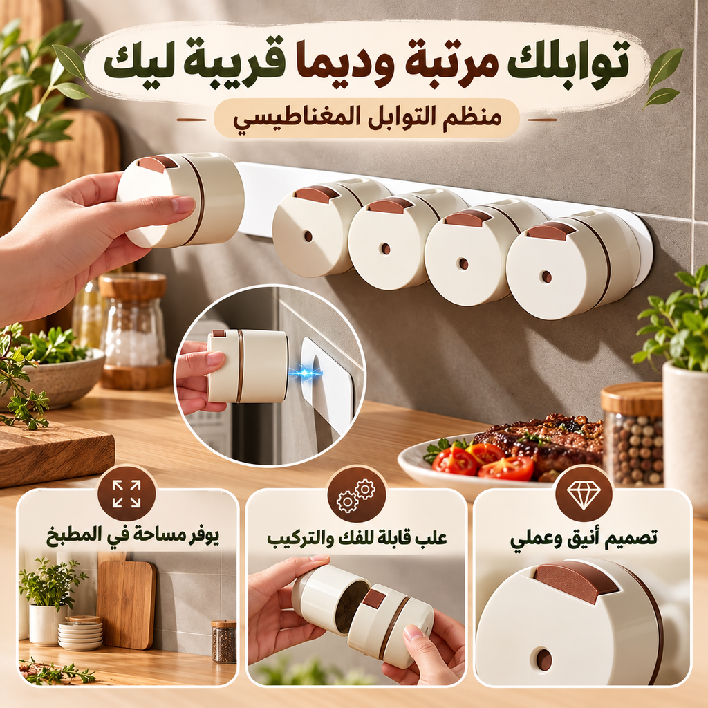 منظّم توابل مغناطيسي للحائط مع موزّع بالضغط