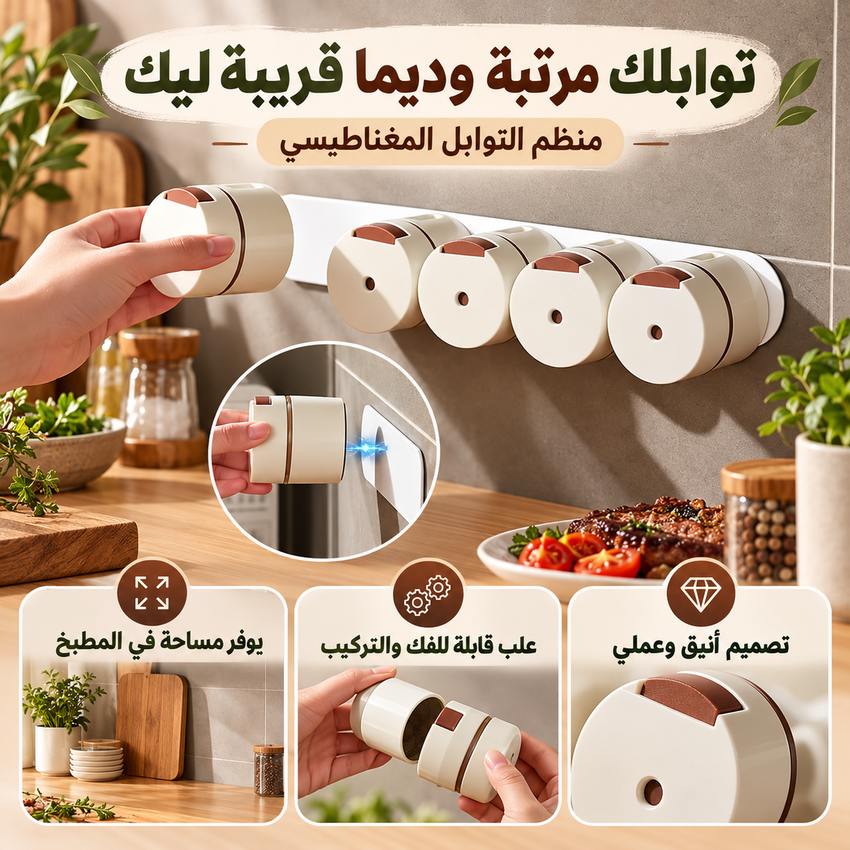منظّم توابل مغناطيسي للحائط مع موزّع بالضغط