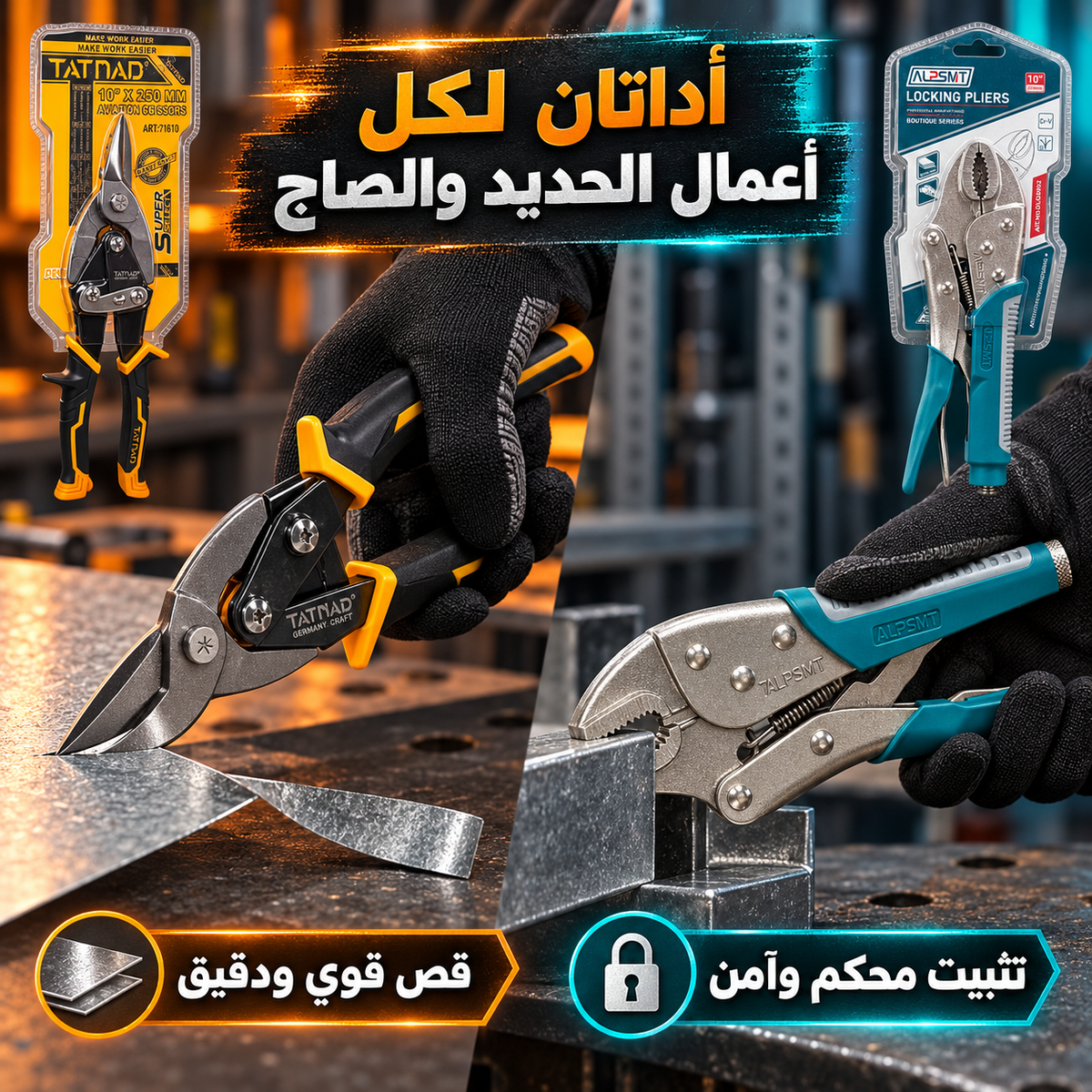 باك أدوات احترافي يضم مقص الصفائح المعدنية وكماشة التثبيت