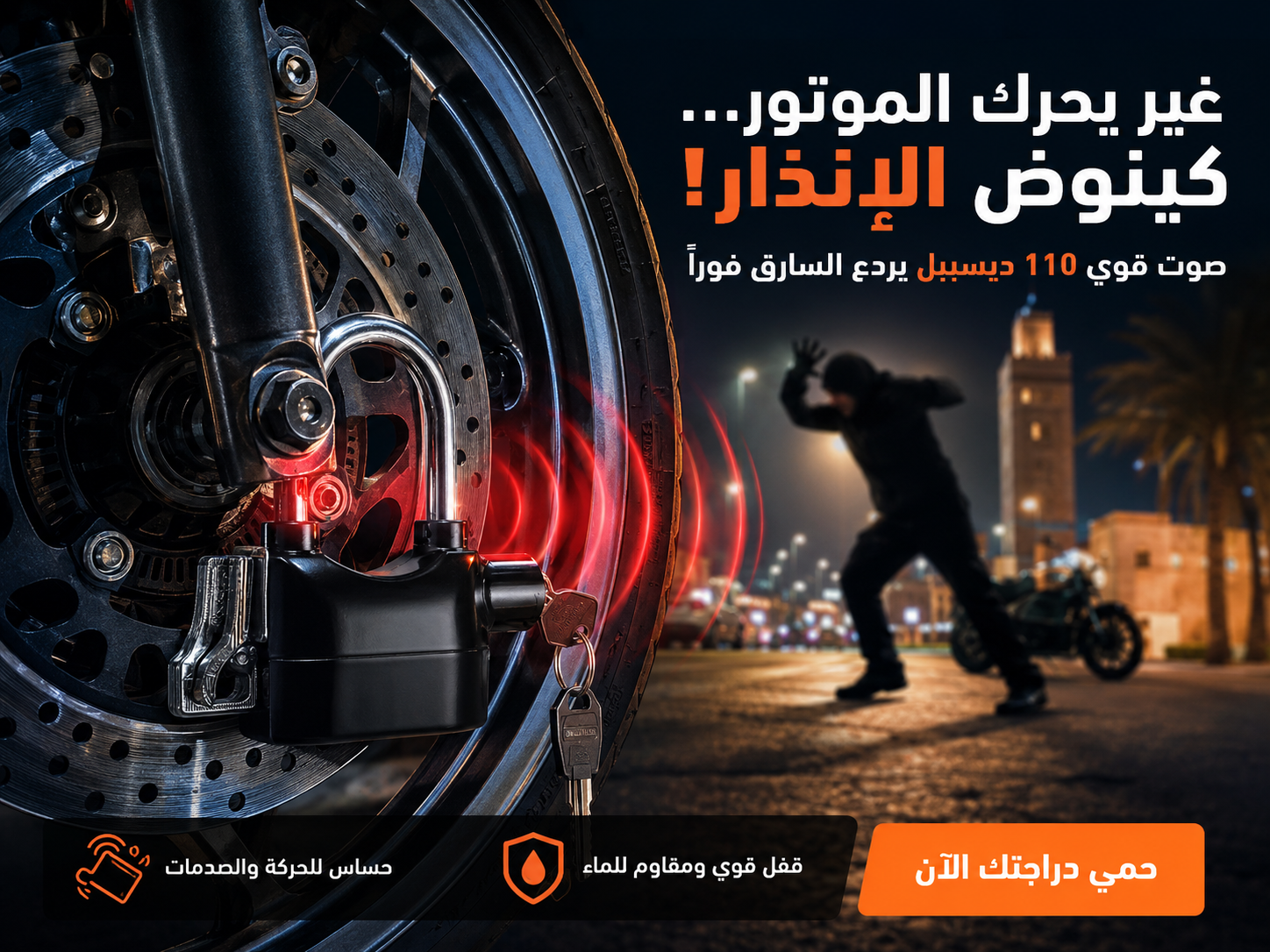 قفل دراجة نارية YARIS بإنذار صوتي 110dB