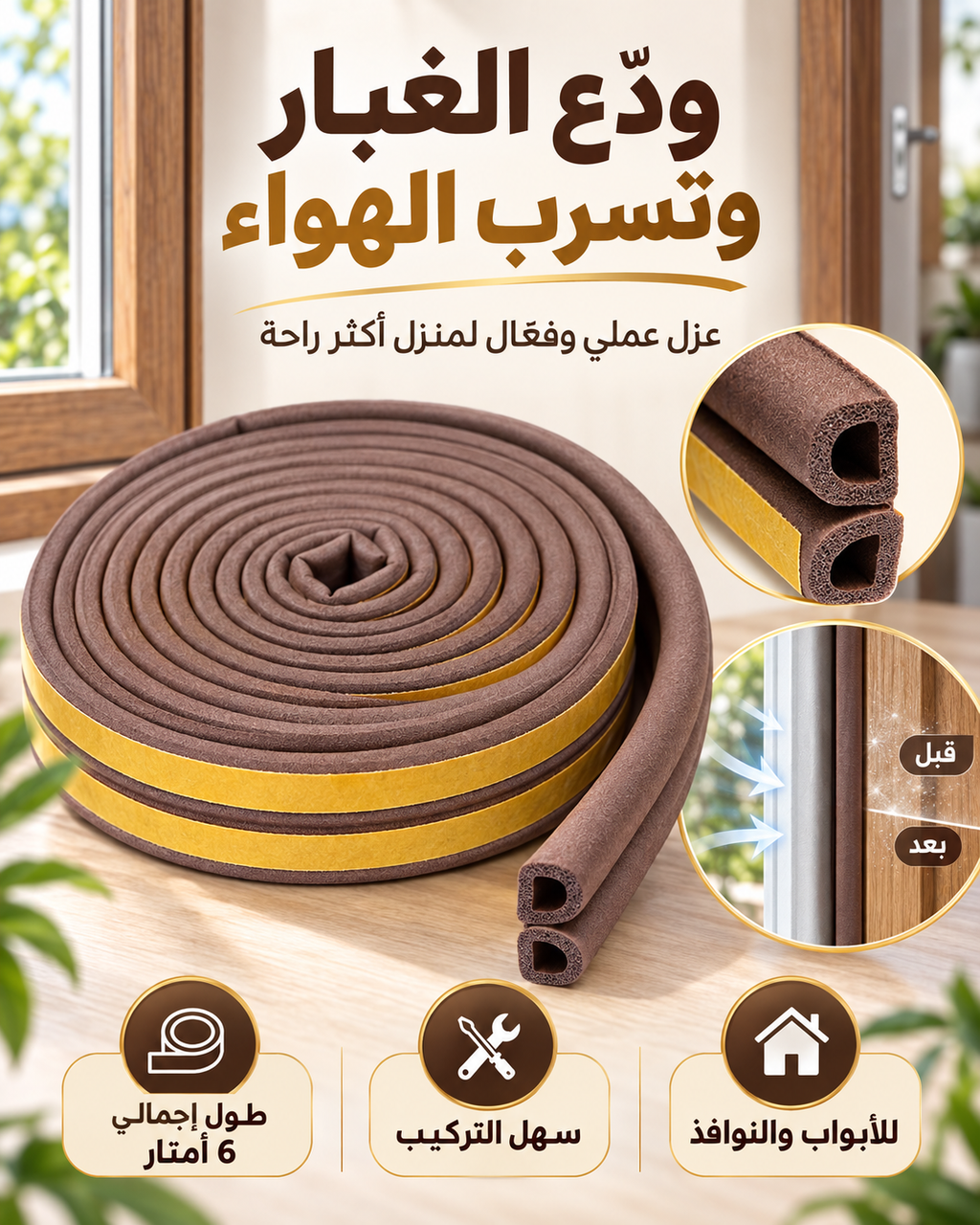 شريط عازل للأبواب والنوافذ – يوقف الهواء والبرد نهائياً